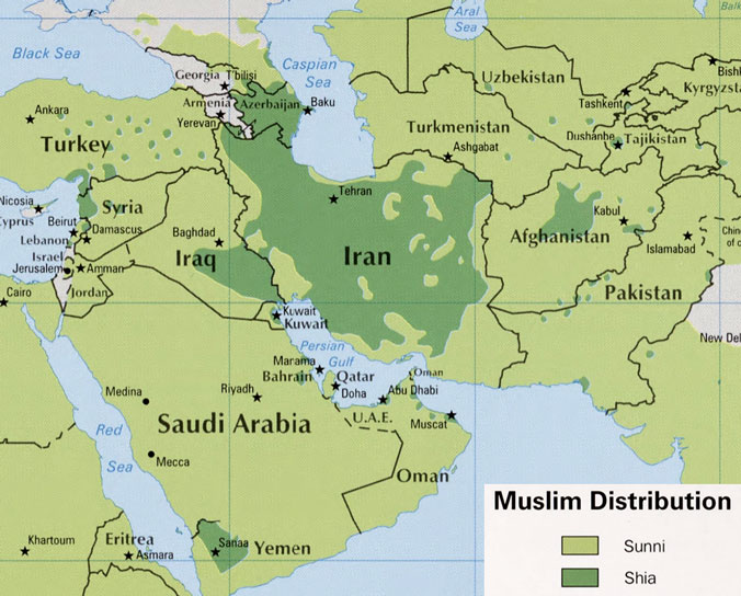 スンニ派とシーア派の分布図